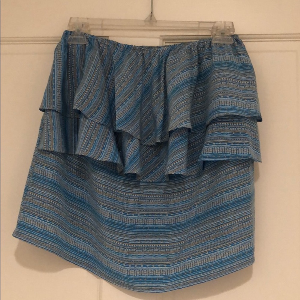 Sunner Blue Pattern Strapless Blouse - image 1